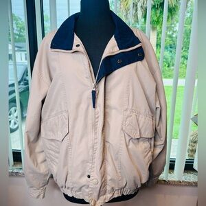 Knightsbridge Beige and Navy Bomber Jacket Size Medium